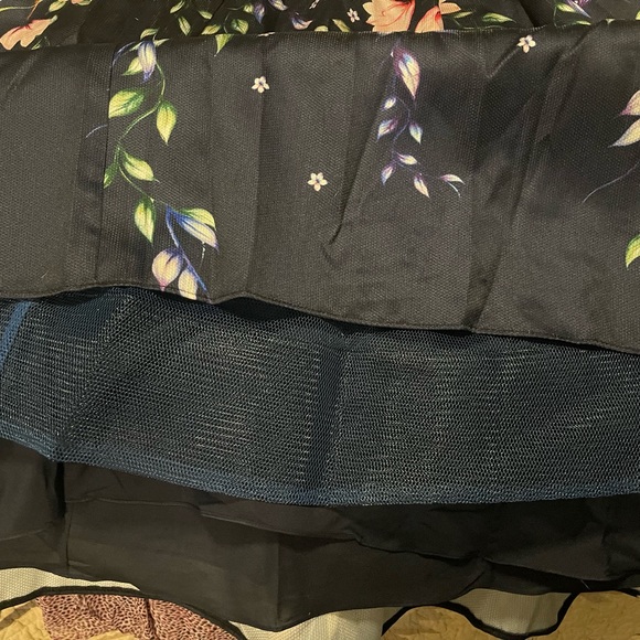 NWT Never Worn Marchesa Notte Mikado Strapless Navy Floral Tea Length Gown Sz 6 - Picture 5 of 9